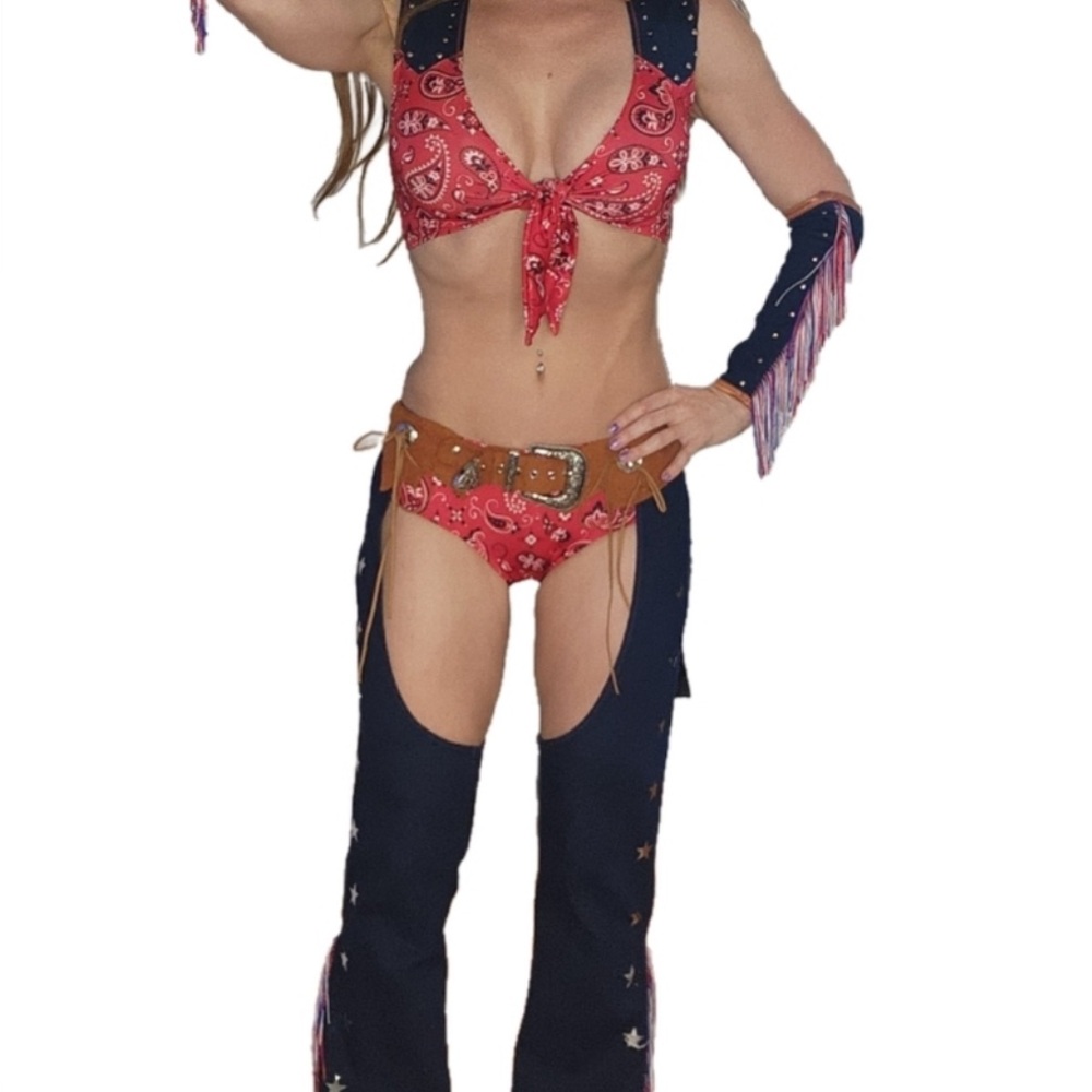 Dolls Kill Tricks n Treatz NWT 6 piece Cowboy Rodeo Fringe Chaps set nWT M - Picture 5 of 9